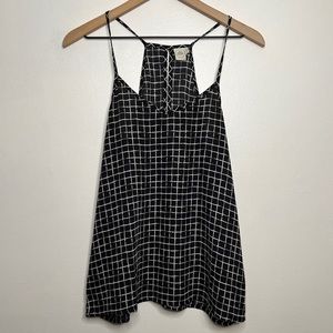 Paper Crane Black and White Checkerboard Razorback Spaghetti Strap Blouse Small